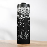 Glam Black Silver Parties scintillant Nom du monog
