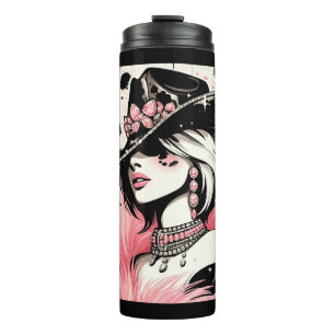 Bouteilles Isothermes Glam rustique cow-girl rose pailleté imprimé cuir
