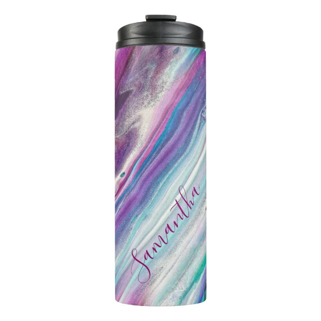 Bouteilles Isothermes Glitterie Turquoise Abstraite personnalisée violet (Devant)