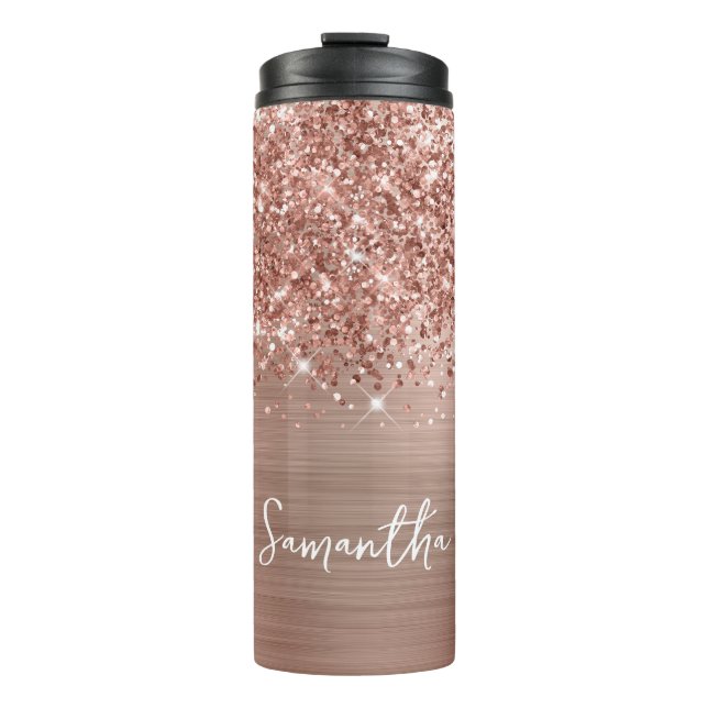 Bouteilles Isothermes Glittery Rose Gold Glam Nom personnalisé (Devant)