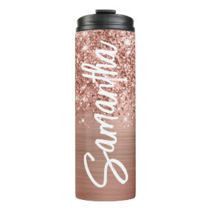 Bouteilles Isothermes Glittery Rose Gold Glam Nom vertical Personnalisé