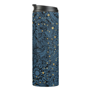 Bouteilles Isothermes Gobelet Thermique Bleu Foncé avec Étoiles & Fleurs