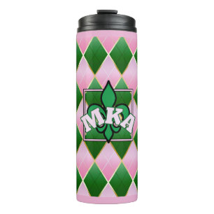 Bouteilles Isothermes Gobelet Thermique Monogramme Argyle Rose Chic Vert