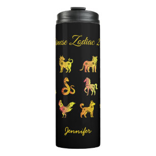 Bouteilles Isothermes Gold Gradient chinois Zodiac Animal Noir