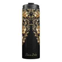 Golden Ornate Flowers Thermal Tumbler