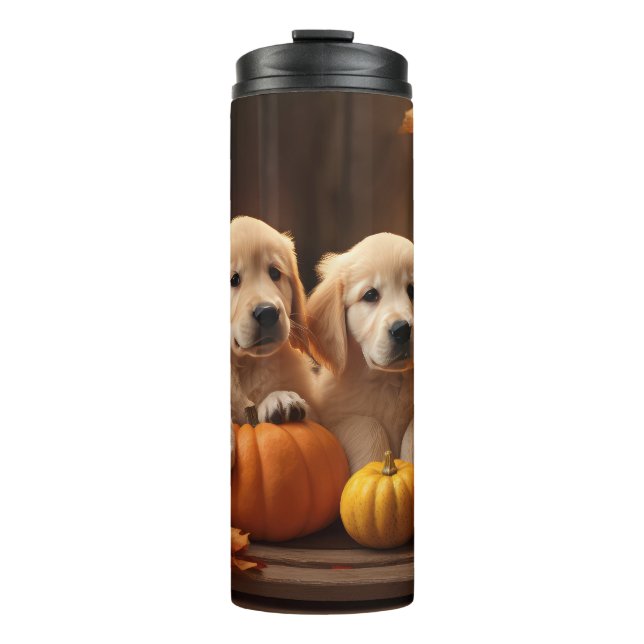 Bouteilles Isothermes Golden Retriever Puppy Automne Citrouille de plais (Devant)
