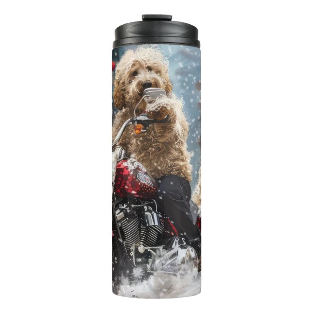 Bouteilles Isothermes Goldendoodle Chien à Moto Noël  (Devant)
