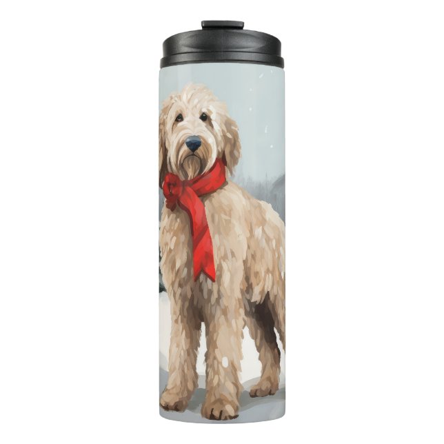 Bouteilles Isothermes Goldendoodle Chien dans Noël de neige (Devant)