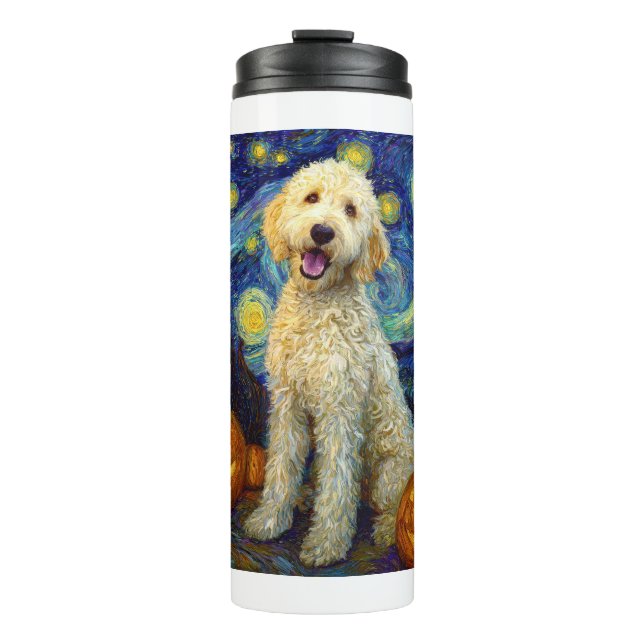 Bouteilles Isothermes Goldendoodle Chien Mignon Halloween Jack O Lantern (Devant)