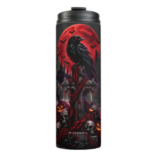 Bouteilles Isothermes Gothic Halloween Corbeau Cimetière Hanté Citrouill
