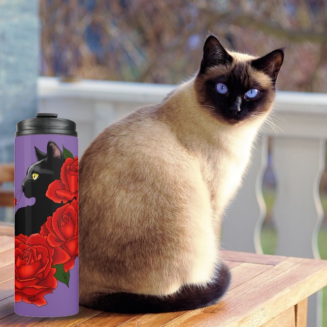 Bouteilles Isothermes Gothique Chat Noir Roses Rouges Violet (Créateur téléchargé)