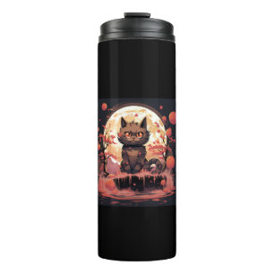 Bouteilles Isothermes Grande vague et Sakura_ Halloween Art Chat Noir