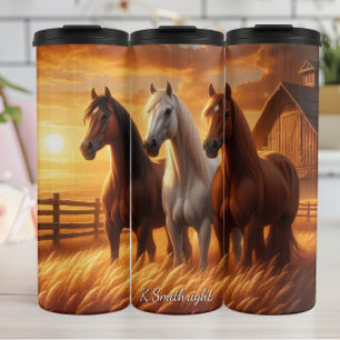 Bouteilles Isothermes Grange à Trois Chevaux Coucher de Soleil Champ