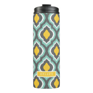 Bouteilles Isothermes Gray Aqua et Yellow Ikat Monogramme marocain