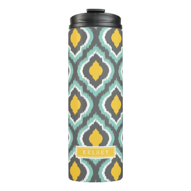 Bouteilles Isothermes Gray Aqua et Yellow Ikat Monogramme marocain (Devant)