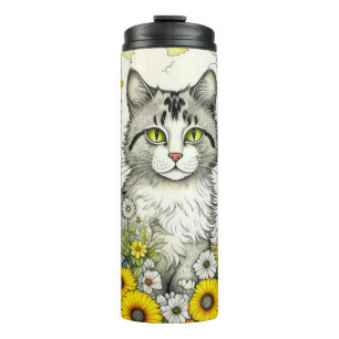 Bouteilles Isothermes Gray Kitty Chat assis en Fleurs