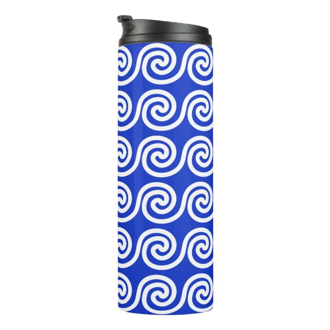 Bouteilles Isothermes Grec Meander Key Waves Motif Bleu (Tourné sur la droite)