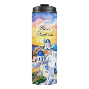 Bouteilles Isothermes Grèce Santorini Aquarelle Croquis mer Egée