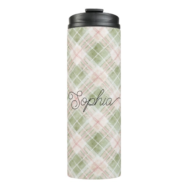 Bouteilles Isothermes Green Blush Pink Plaid Stripes (Devant)
