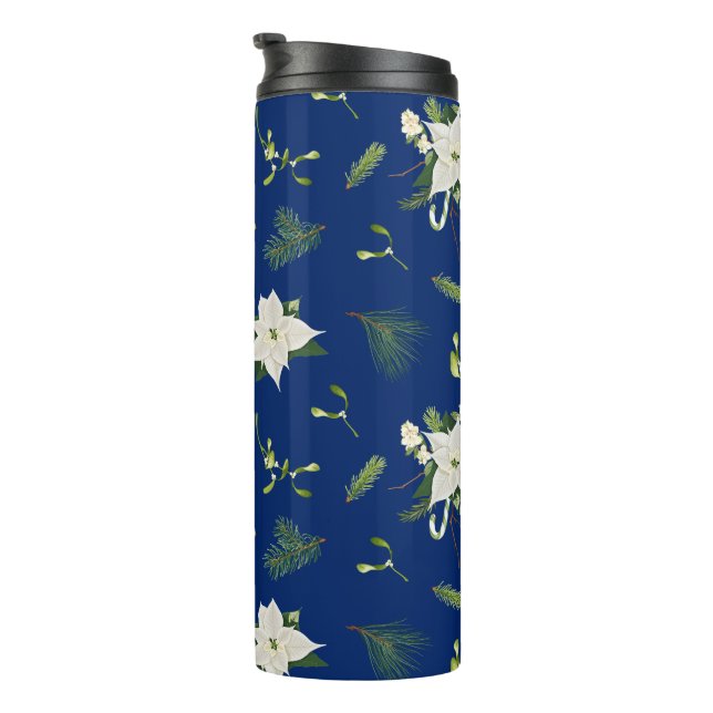 Bouteilles Isothermes Green White Floral Pattern on Navy (Tourné sur la droite)