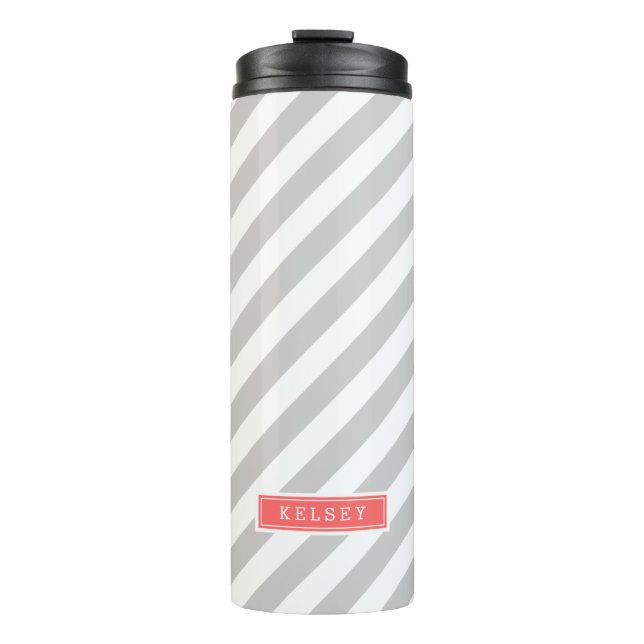 Bouteilles Isothermes Gris et corail - Gris et bandes de preppy Monogram (Devant)