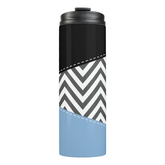 Bouteilles Isothermes Gris Zigzag, Gris Chevron, Motif Zigzag, Bleu (Devant)