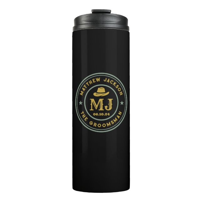 Bouteilles Isothermes Groomsmans Western Cowboy Vintage Gold Monogram (Devant)