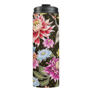 Bouteilles Isothermes Grues Asters : Peint Style Japonais sans Seamless