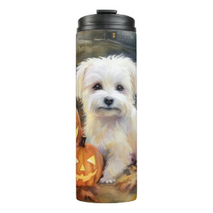 Bouteilles Isothermes Halloween Coton De Tulear avec citrouilles effraya