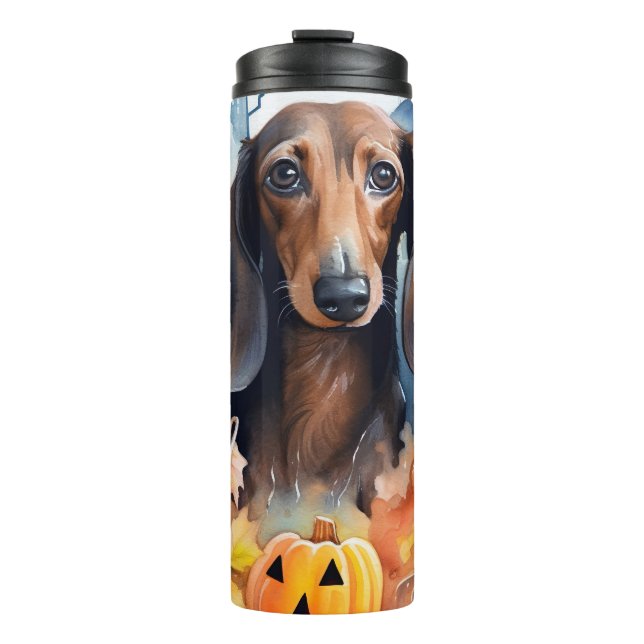 Bouteilles Isothermes Halloween Dachshund Avec La Peur Citrouille (Devant)