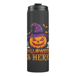 Bouteilles Isothermes Halloween Est Là Sorcière Citrouille Vecteur