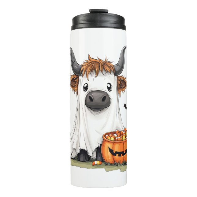 Bouteilles Isothermes Halloween Ghost Highland Cow PNG (Devant)
