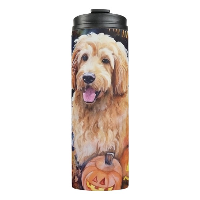 Bouteilles Isothermes Halloween Goldendoodle avec citrouilles épouvantab (Devant)