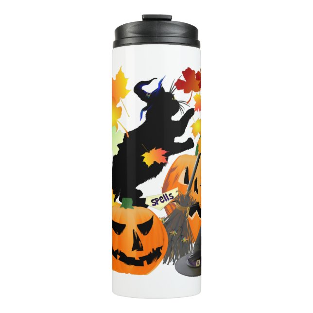 Bouteilles Isothermes Halloween Noir Kitty Batting Joli Feuilles (Devant)