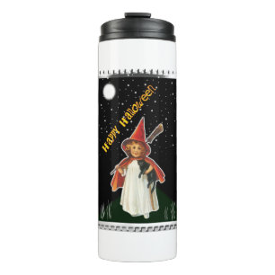 Bouteilles Isothermes Halloween - Petite fille avec chambre et chat noir