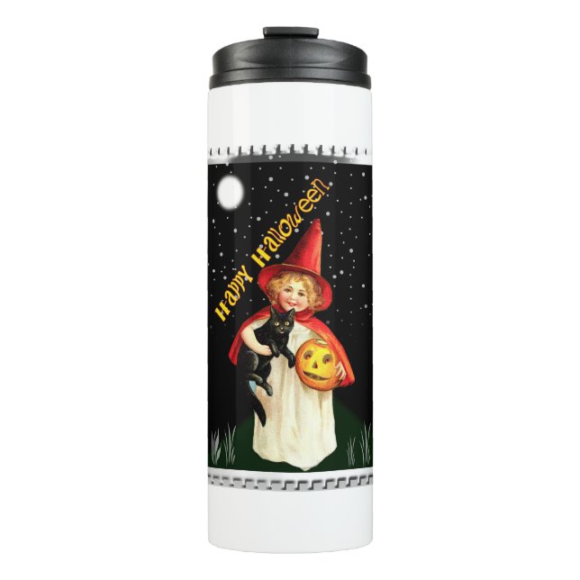 Bouteilles Isothermes Halloween – Petite Fille Nostalgique, Citrouille (Devant)