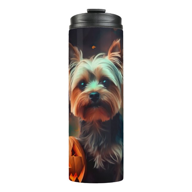Bouteilles Isothermes Halloween Yorkshire Terrier Avec La Peur Citrouill (Devant)