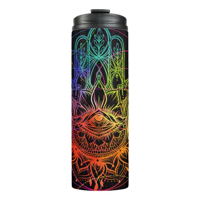 Bouteilles Isothermes Hamsa orné : motif néon dessiné à la main. (Devant)