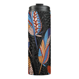 Bouteilles Isothermes Hand drawn seamless pattern with feathers. Colorfu