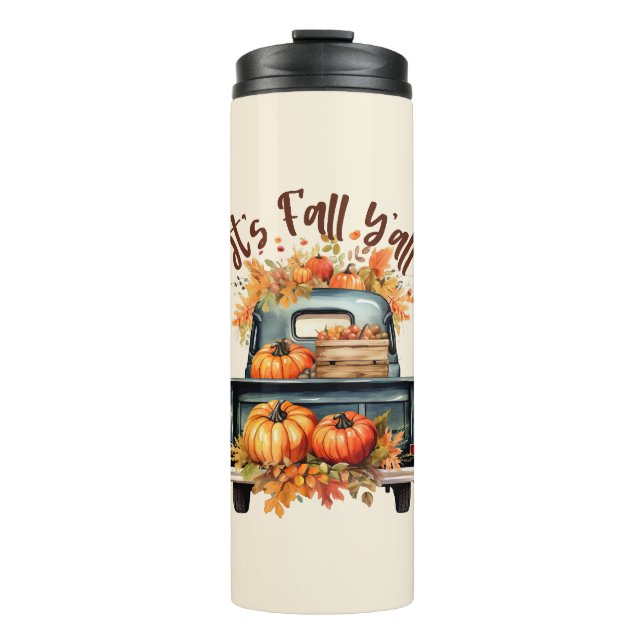 Bouteilles Isothermes Happy Fall Y'all - Camion rustique avec Citrouille (Devant)