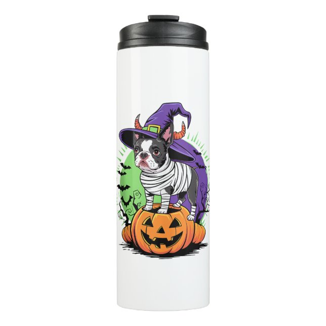 Bouteilles Isothermes Happy Halloween avec Boston Terrier Mummy & Witch (Devant)
