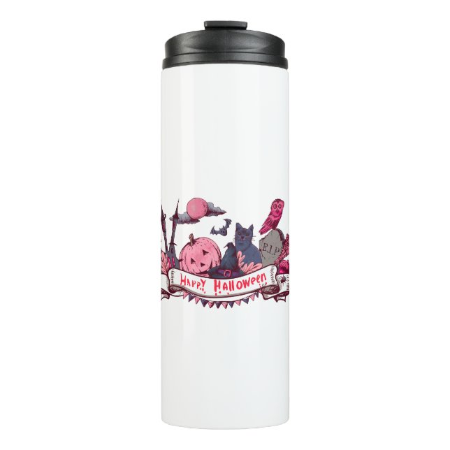 Bouteilles Isothermes Happy Halloween Banner with Castle, Pumpkin, Black (Devant)