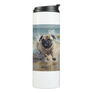 Bouteilles Isothermes Happy Pug à la Plage personnalisable