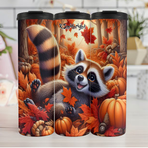 Bouteilles Isothermes Happy Raccoon en Feuilles d'automne et Citrouille
