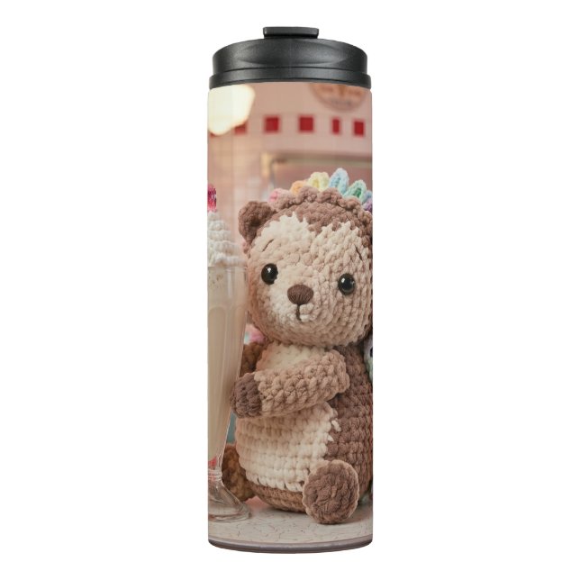 Bouteilles Isothermes Hérisson au crochet et milkshake au diner rétro (Devant)