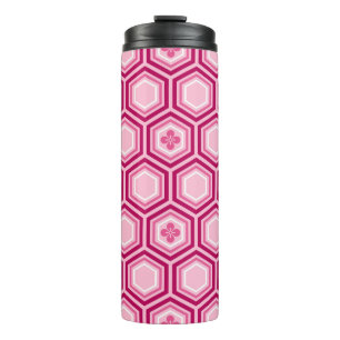 Bouteilles Isothermes Hexagonal Kimono Imprimer, Bourgogne et rose