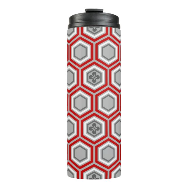 Bouteilles Isothermes Hexagonal Kimono Imprimer, rouge et gris / gris (Devant)