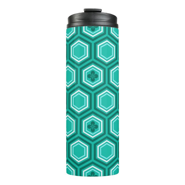 Bouteilles Isothermes Hexagonal Kimono Print, Turquoise et Aqua (Devant)