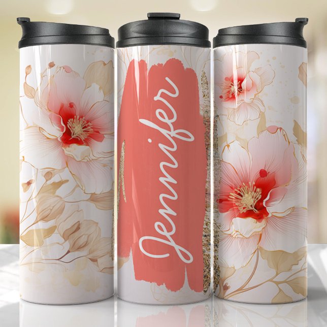 Bouteilles Isothermes Hibiscus Ajouter Nom Pêche Floral Custom Cadeau (Floral Personalized Tumbler)