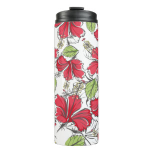 Bouteilles Isothermes hibiscus pattern with tropical leaves and flowers